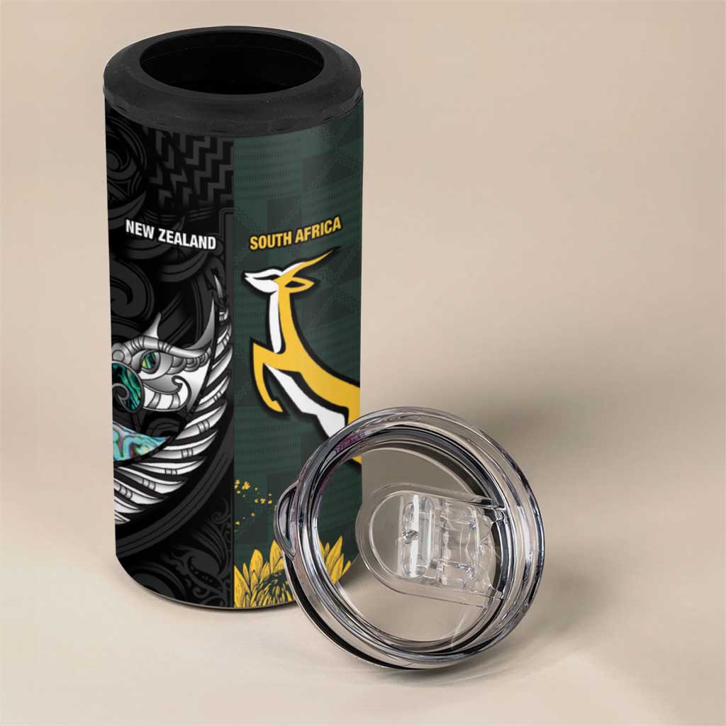 New Zealand vs South Africa Rugby Custom 4 in 1 Can Cooler Tumbler Maori - African Pattern LT15