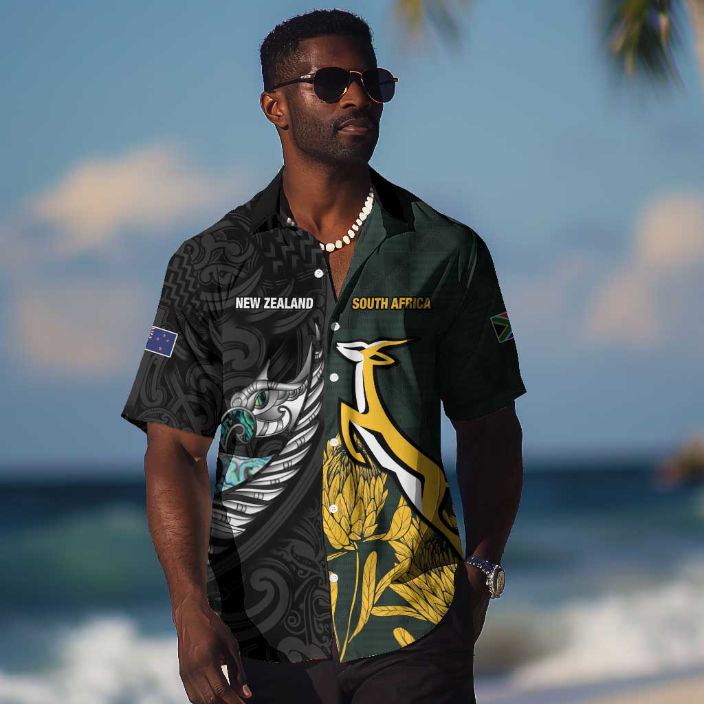 New Zealand vs South Africa Rugby Custom Hawaiian Shirt Maori - African Pattern LT15