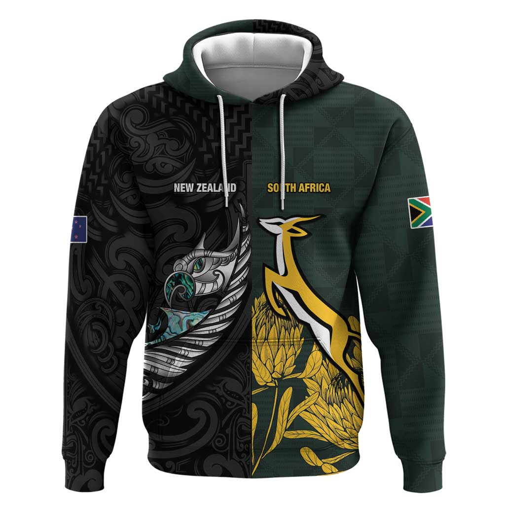 New Zealand and South Africa Rugby Custom Hoodie Silver Fern With Springboks LT15