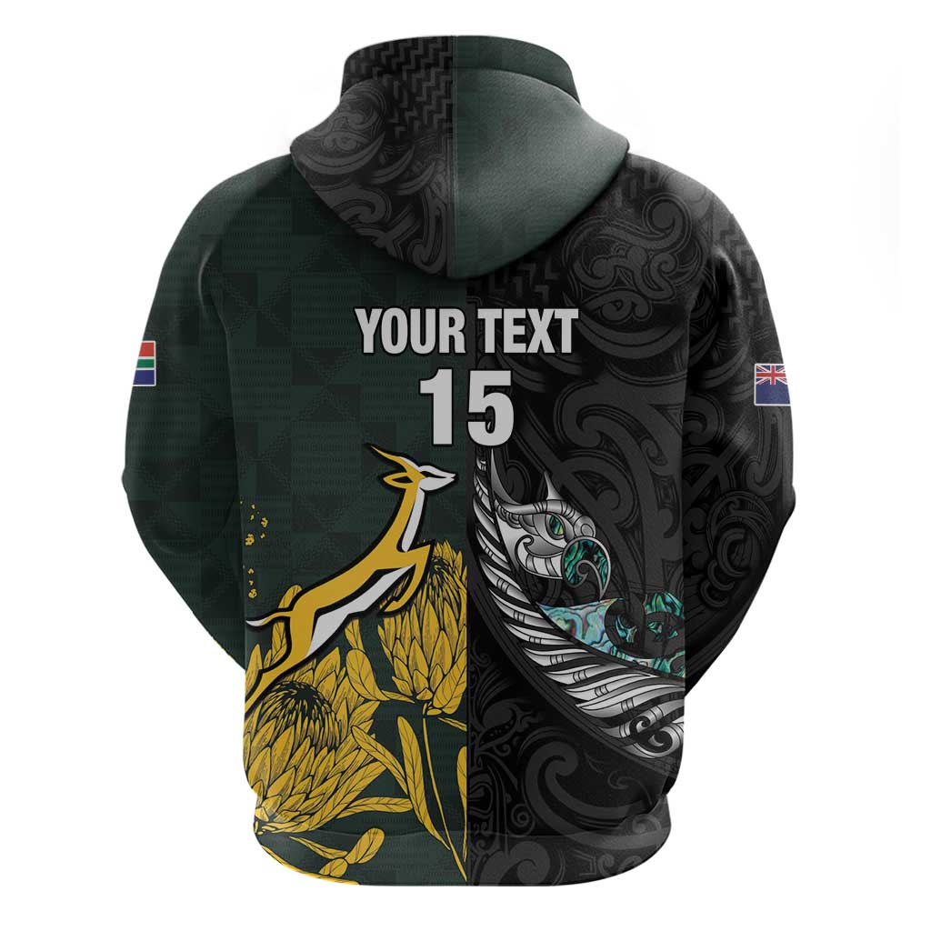 New Zealand and South Africa Rugby Custom Hoodie Silver Fern With Springboks LT15