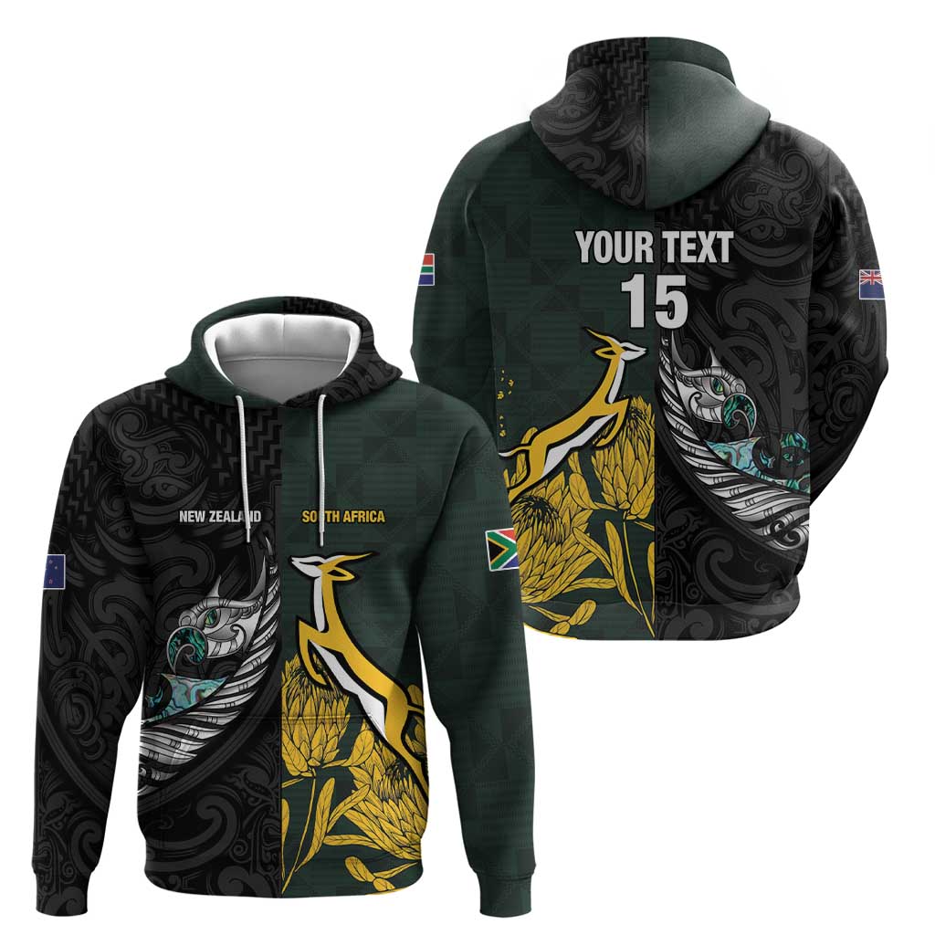 New Zealand and South Africa Rugby Custom Hoodie Silver Fern With Springboks LT15