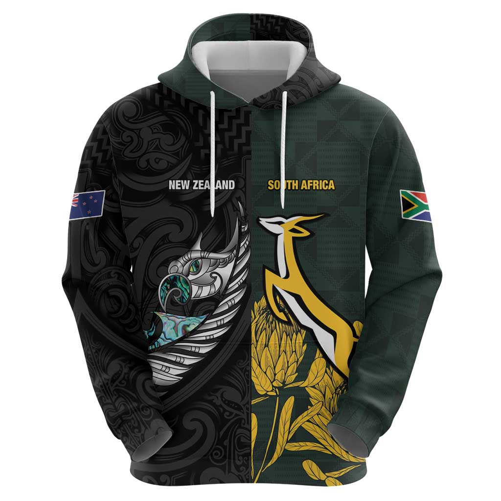 New Zealand and South Africa Rugby Custom Hoodie Silver Fern With Springboks LT15