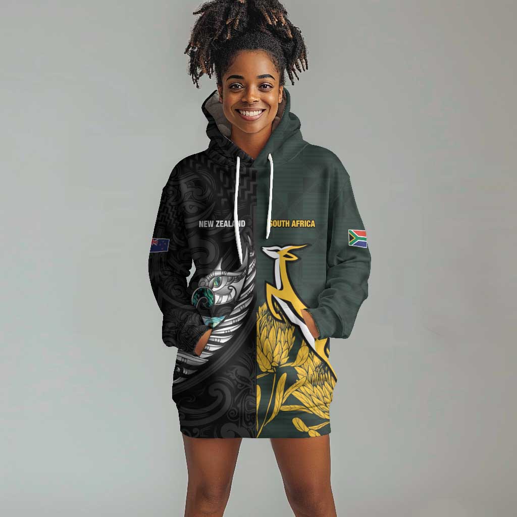 New Zealand vs South Africa Rugby Custom Hoodie Dress Maori - African Pattern LT15