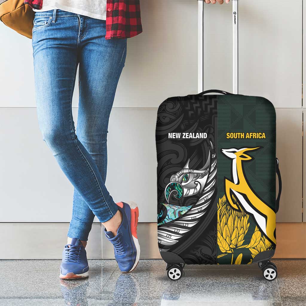 New Zealand and South Africa Rugby Luggage Cover Silver Fern With Springboks LT15