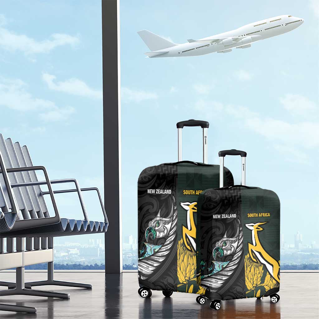 New Zealand and South Africa Rugby Luggage Cover Silver Fern With Springboks LT15