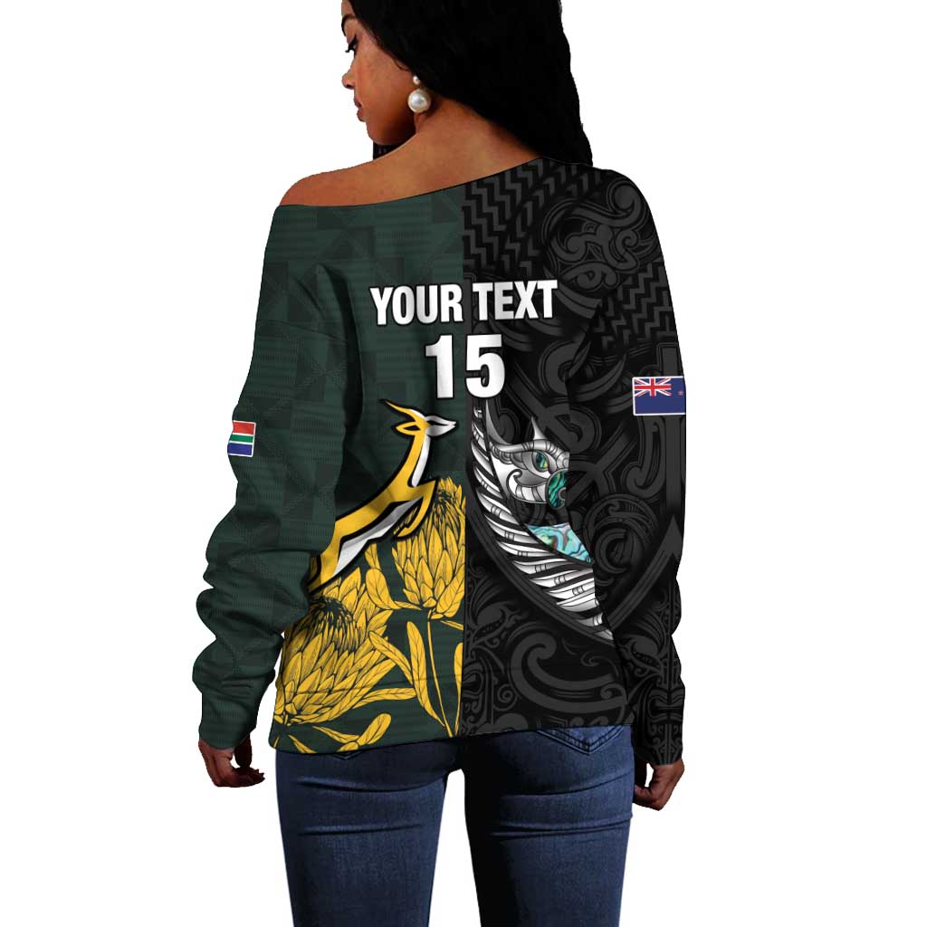 New Zealand vs South Africa Rugby Custom Off Shoulder Sweater Maori - African Pattern LT15