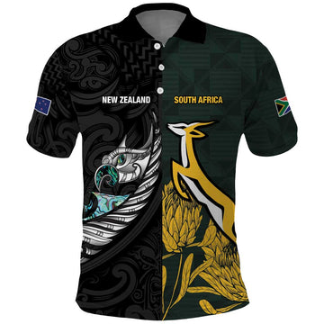 New Zealand and South Africa Rugby Custom Polo Shirt Silver Fern With Springboks LT15