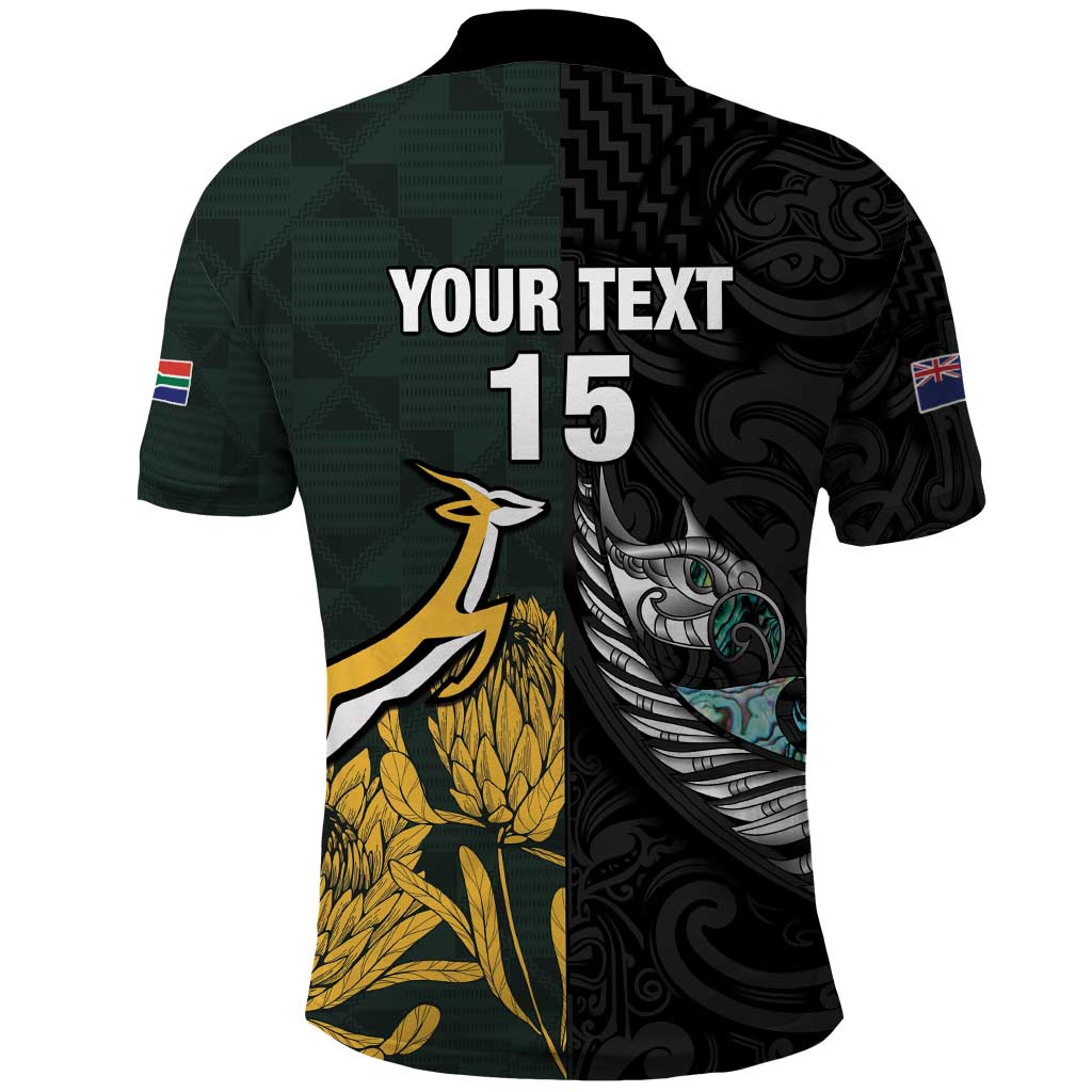 New Zealand and South Africa Rugby Custom Polo Shirt Silver Fern With Springboks LT15