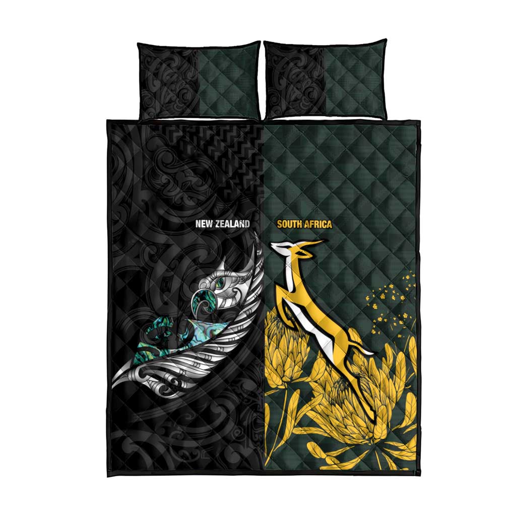 New Zealand vs South Africa Rugby Quilt Bed Set Maori - African Pattern LT15