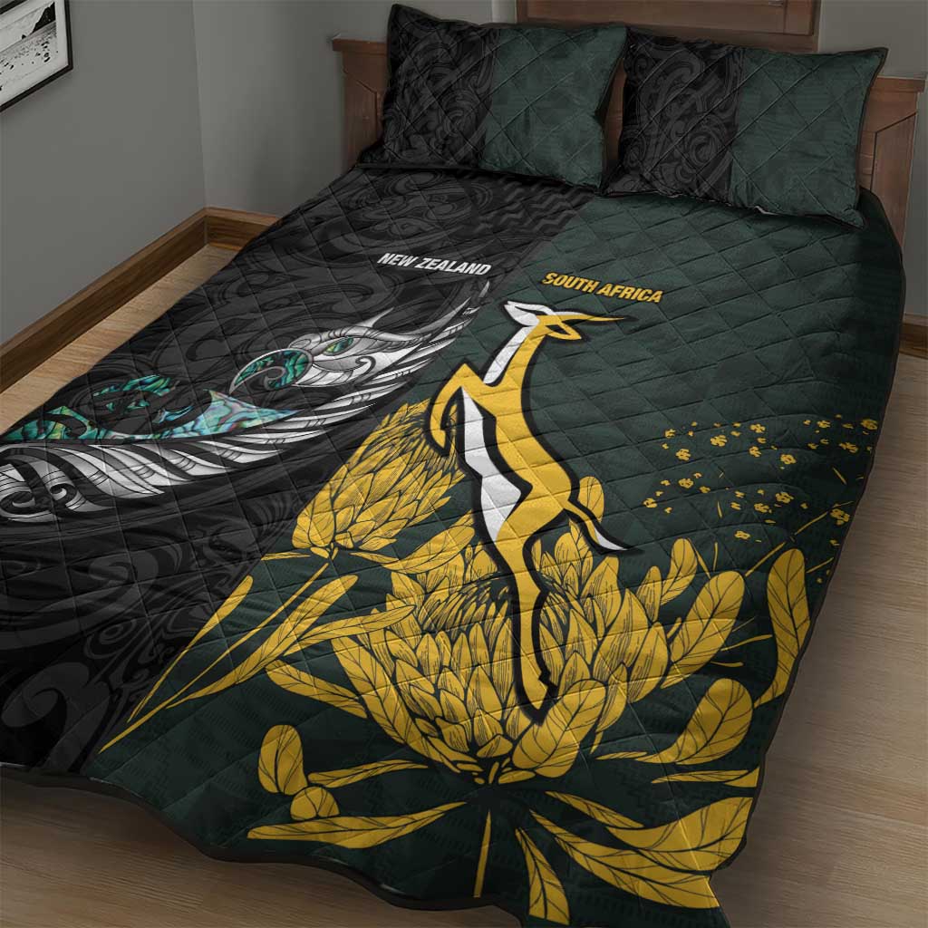 New Zealand vs South Africa Rugby Quilt Bed Set Maori - African Pattern LT15