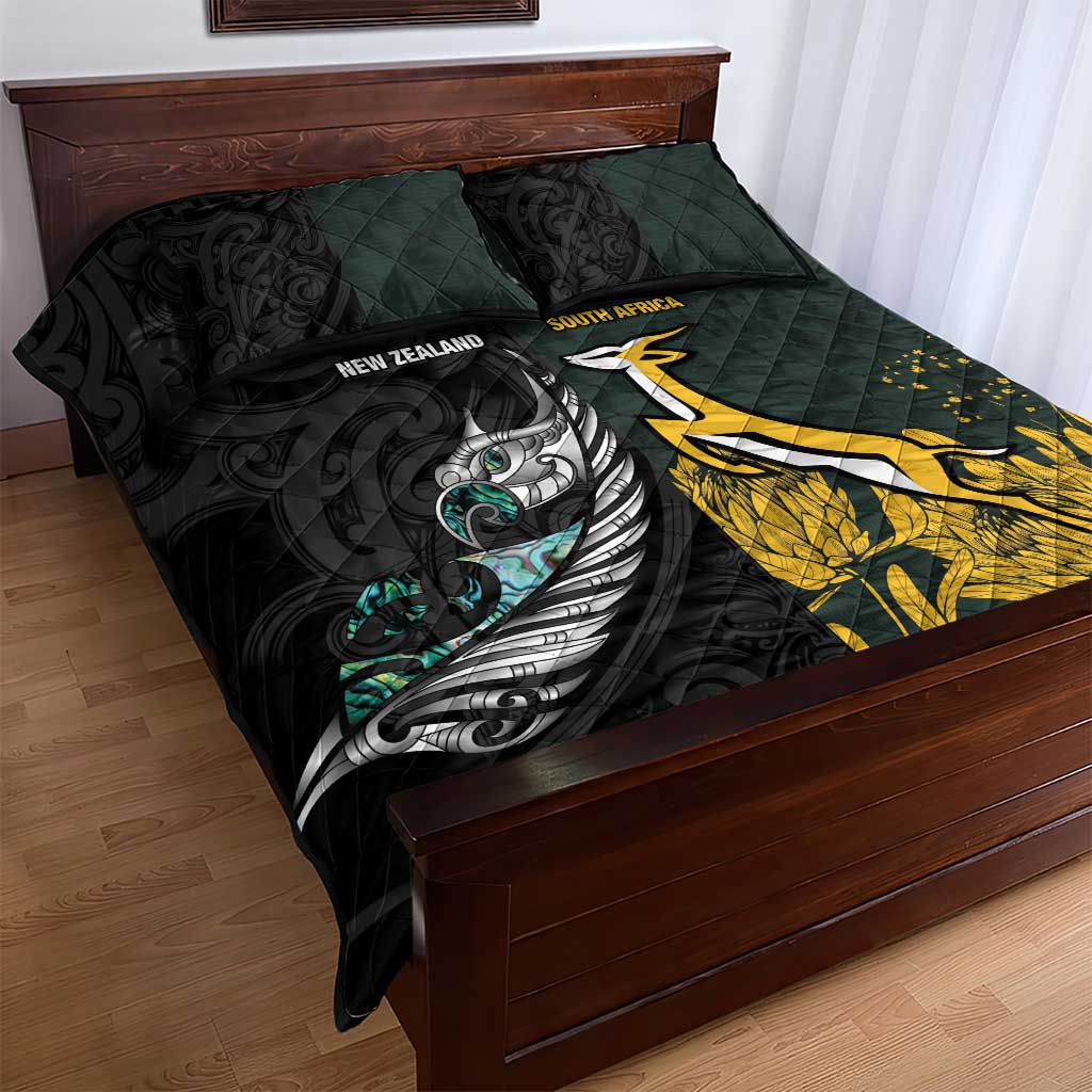 New Zealand vs South Africa Rugby Quilt Bed Set Maori - African Pattern LT15