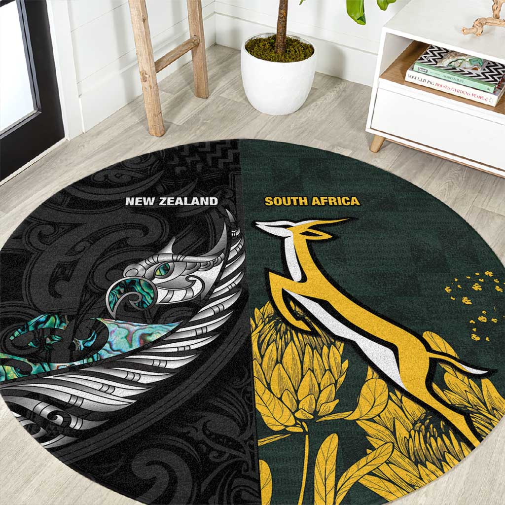 New Zealand vs South Africa Rugby Round Carpet Maori - African Pattern LT15