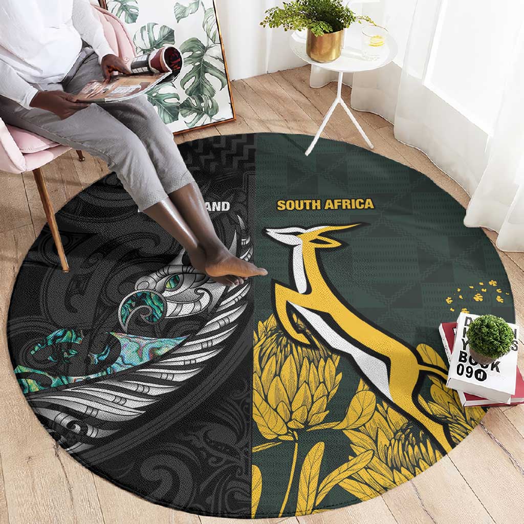 New Zealand vs South Africa Rugby Round Carpet Maori - African Pattern LT15