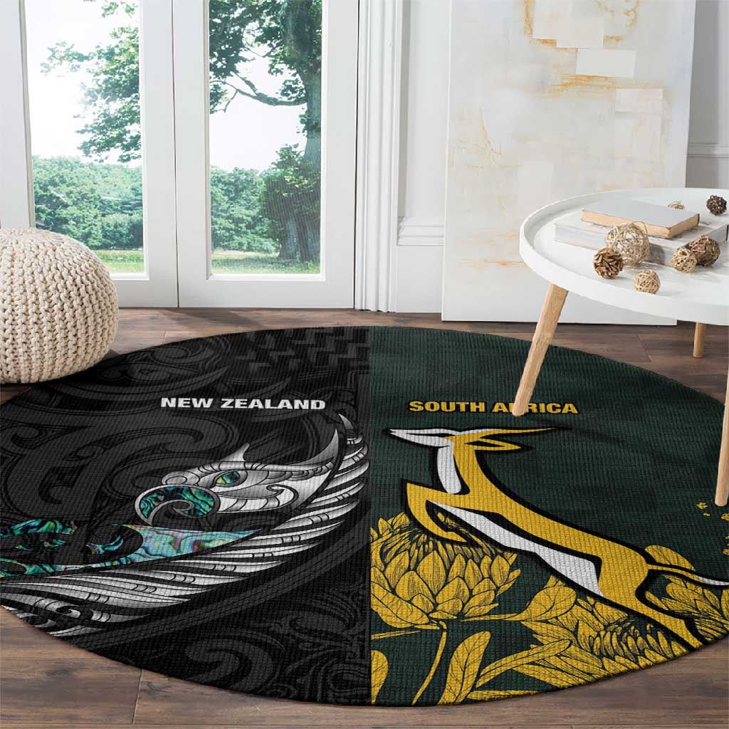 New Zealand vs South Africa Rugby Round Carpet Maori - African Pattern LT15
