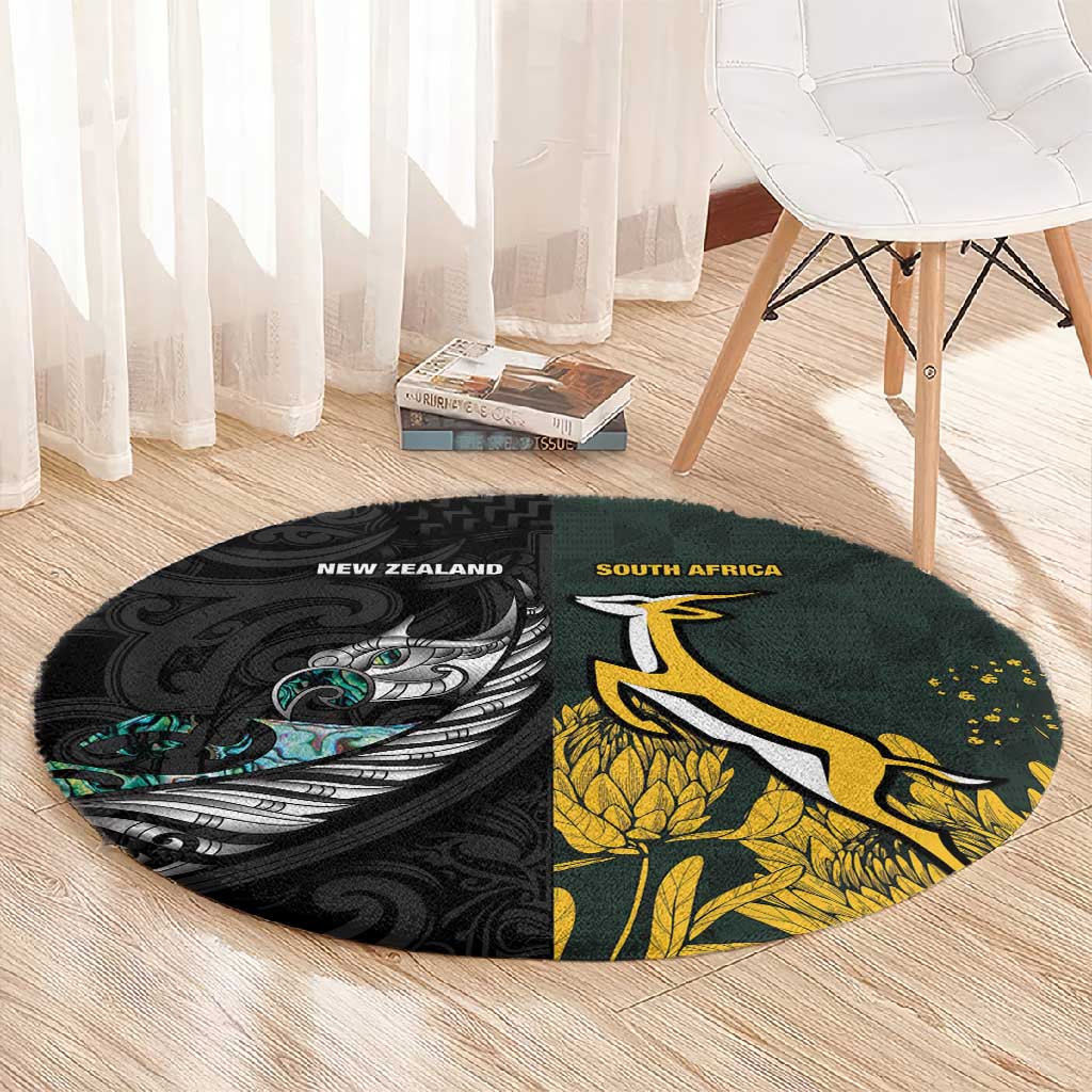 New Zealand vs South Africa Rugby Round Carpet Maori - African Pattern LT15