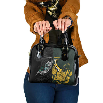 New Zealand and South Africa Rugby Shoulder Handbag Silver Fern With Springboks LT15
