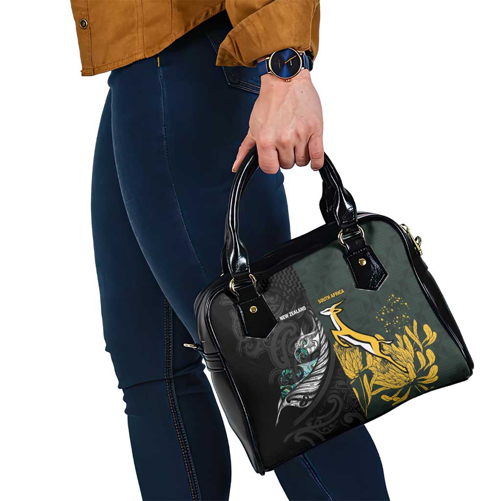 New Zealand and South Africa Rugby Shoulder Handbag Silver Fern With Springboks LT15