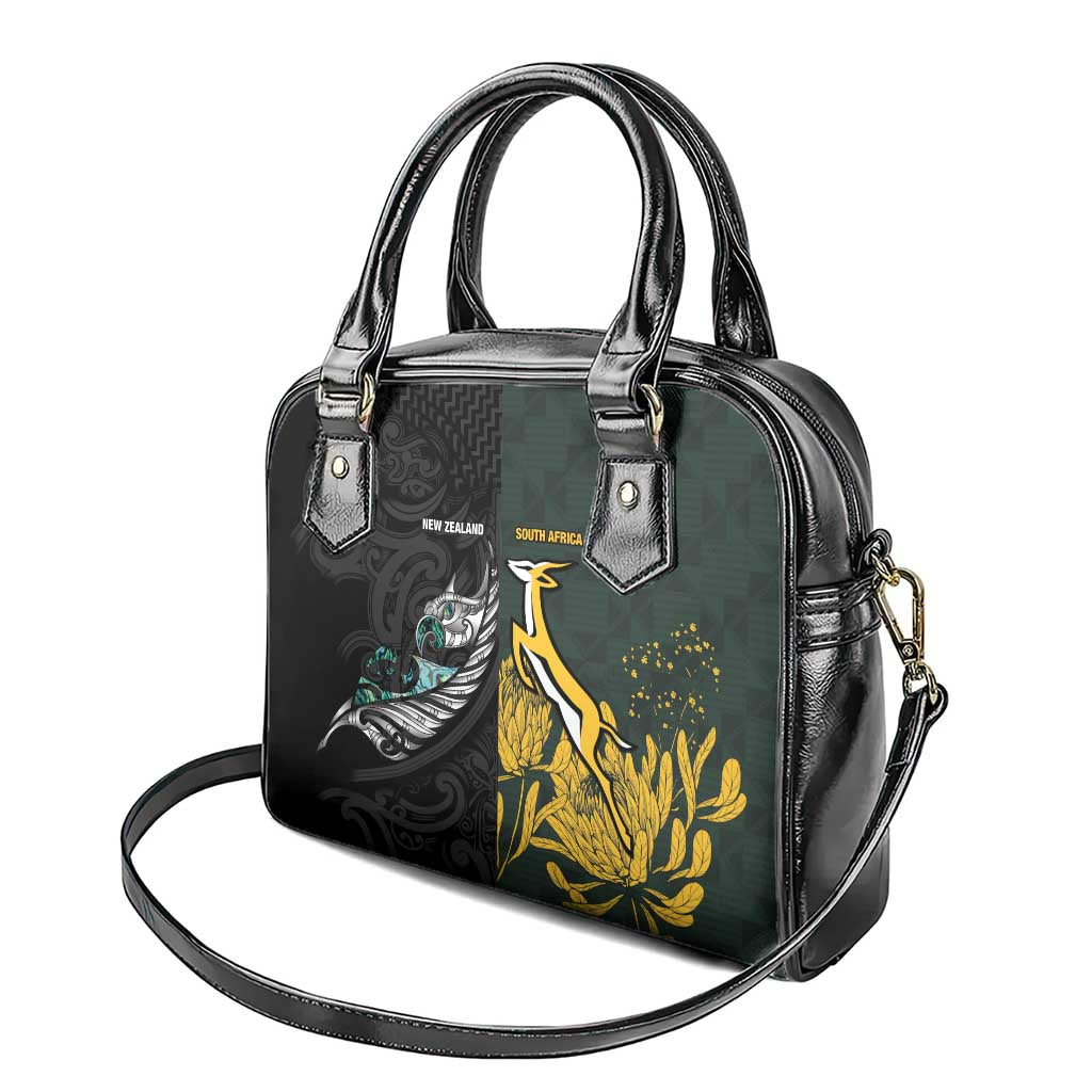 New Zealand and South Africa Rugby Shoulder Handbag Silver Fern With Springboks LT15