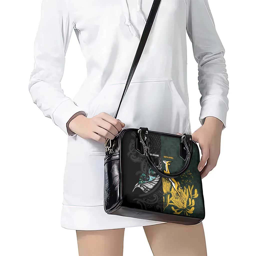 New Zealand and South Africa Rugby Shoulder Handbag Silver Fern With Springboks LT15