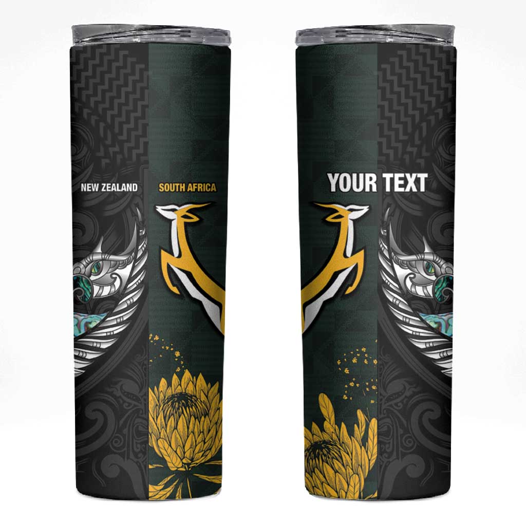 New Zealand vs South Africa Rugby Custom Skinny Tumbler Maori - African Pattern LT15