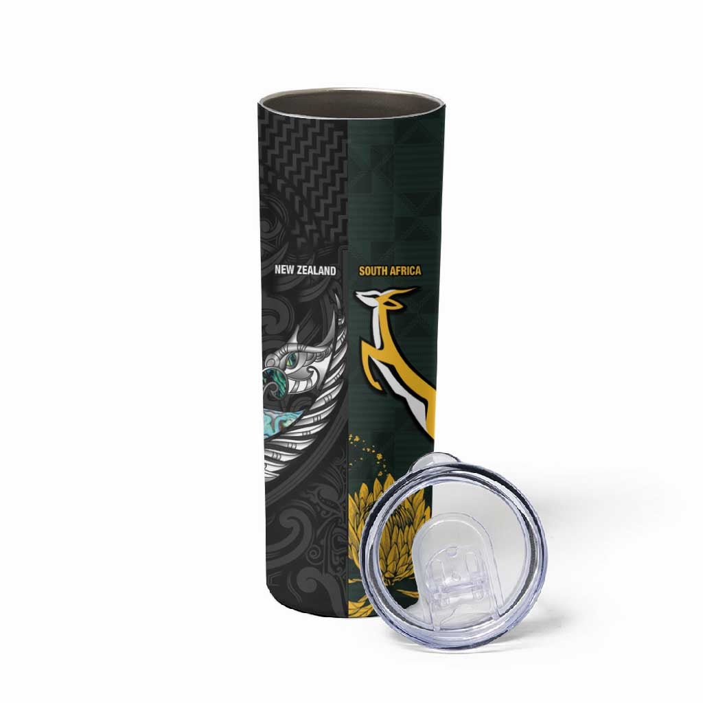 New Zealand vs South Africa Rugby Custom Skinny Tumbler Maori - African Pattern LT15