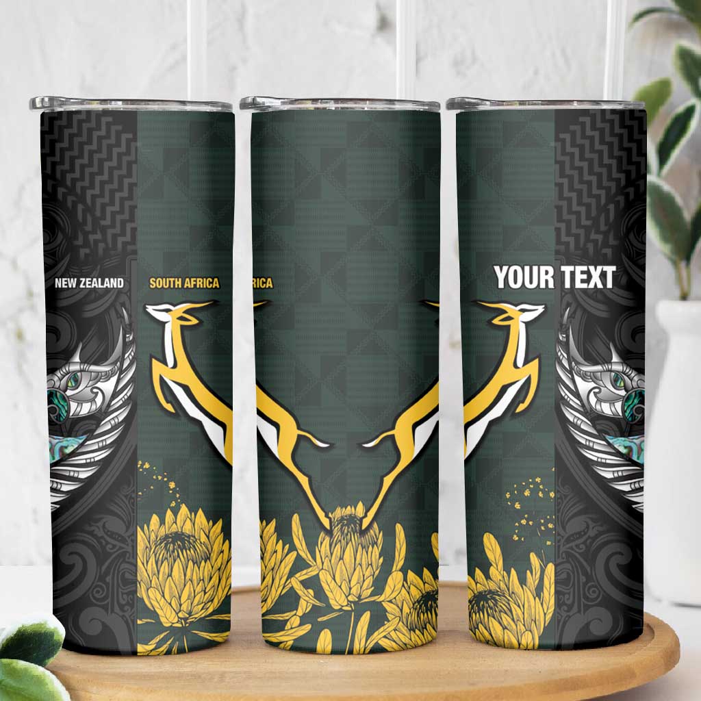 New Zealand vs South Africa Rugby Custom Skinny Tumbler Maori - African Pattern LT15