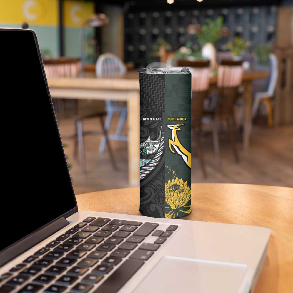 New Zealand vs South Africa Rugby Custom Skinny Tumbler Maori - African Pattern LT15