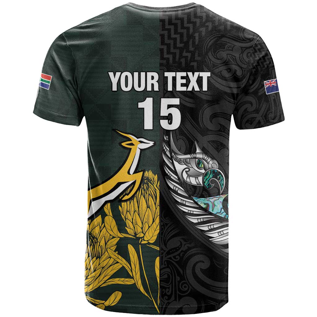 New Zealand vs South Africa Rugby Custom T shirt Maori - African Pattern LT15