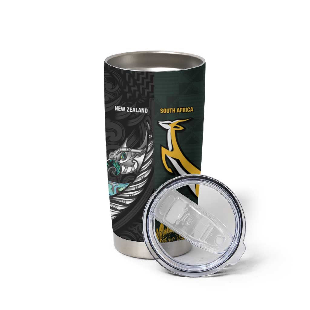New Zealand vs South Africa Rugby Custom Tumbler Cup Maori - African Pattern LT15