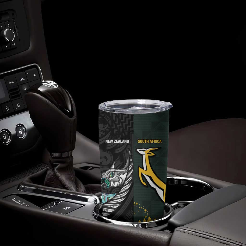 New Zealand vs South Africa Rugby Custom Tumbler Cup Maori - African Pattern LT15