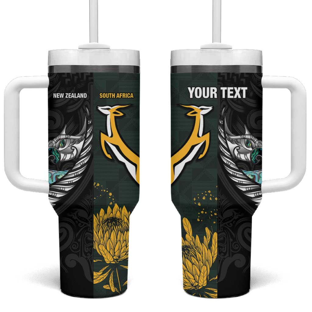 New Zealand vs South Africa Rugby Custom Tumbler With Handle Maori - African Pattern LT15