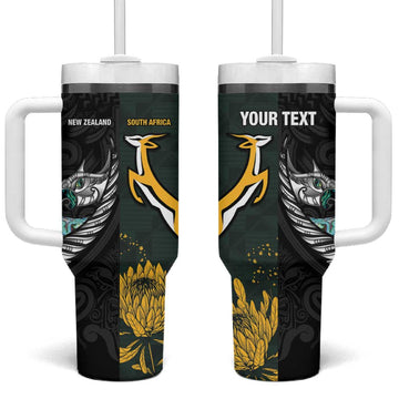 New Zealand vs South Africa Rugby Custom Tumbler With Handle Maori - African Pattern LT15