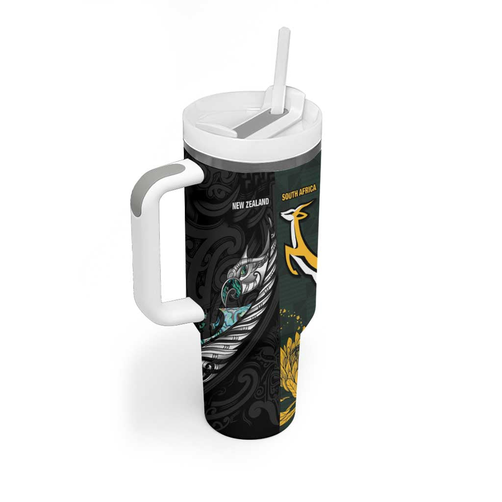 New Zealand vs South Africa Rugby Custom Tumbler With Handle Maori - African Pattern LT15