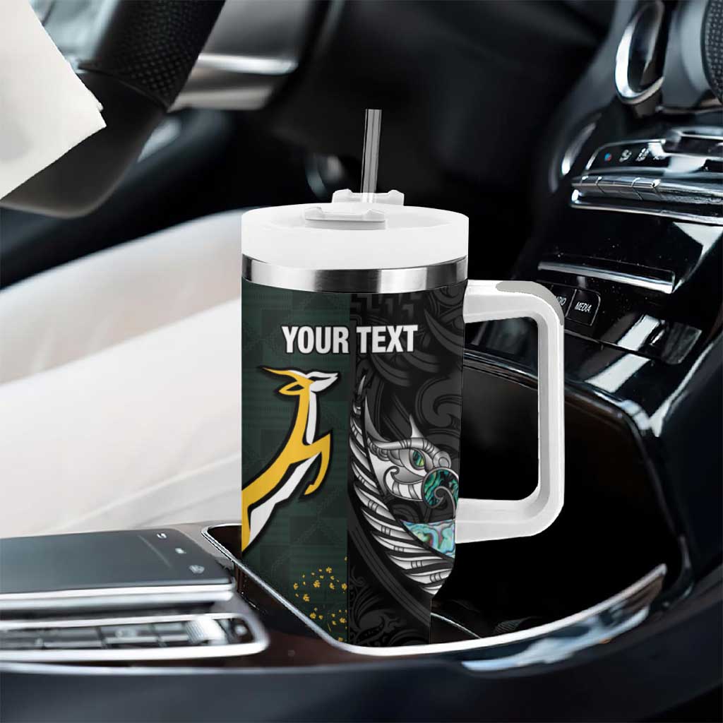 New Zealand vs South Africa Rugby Custom Tumbler With Handle Maori - African Pattern LT15