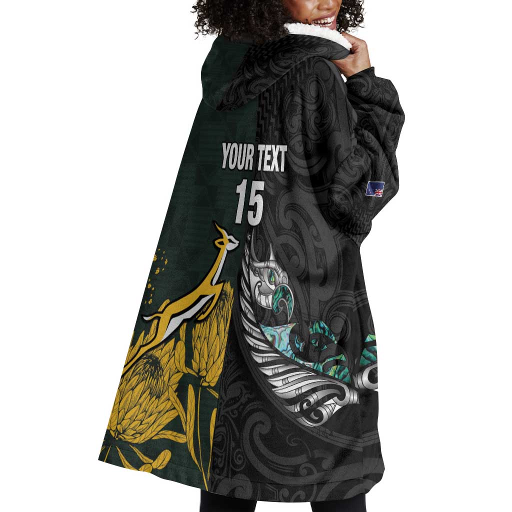 New Zealand vs South Africa Rugby Custom Wearable Blanket Hoodie Maori - African Pattern LT15