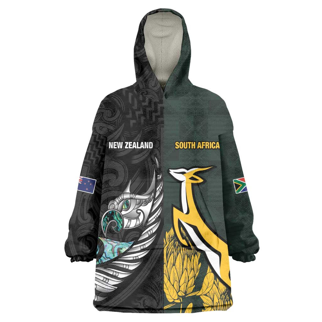 New Zealand vs South Africa Rugby Custom Wearable Blanket Hoodie Maori - African Pattern LT15