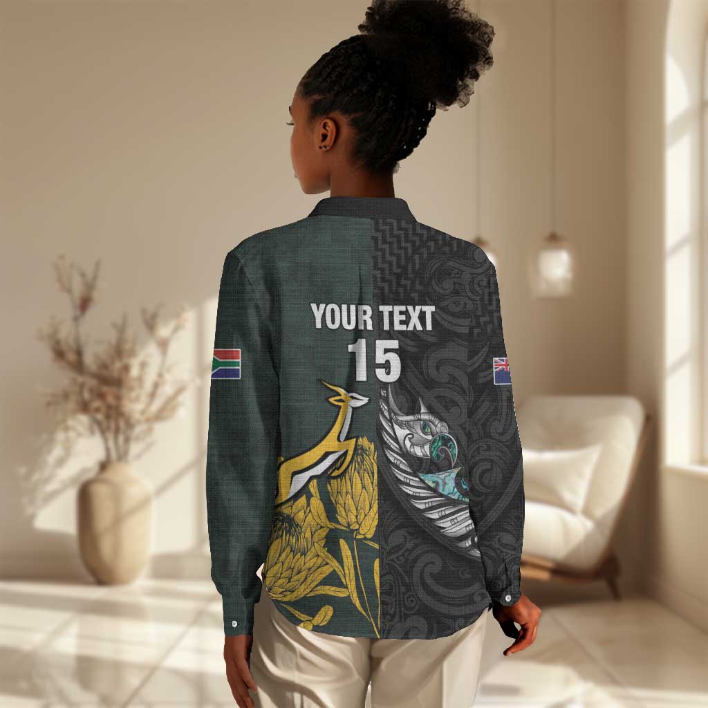 New Zealand vs South Africa Rugby Custom Women Casual Shirt Maori - African Pattern LT15