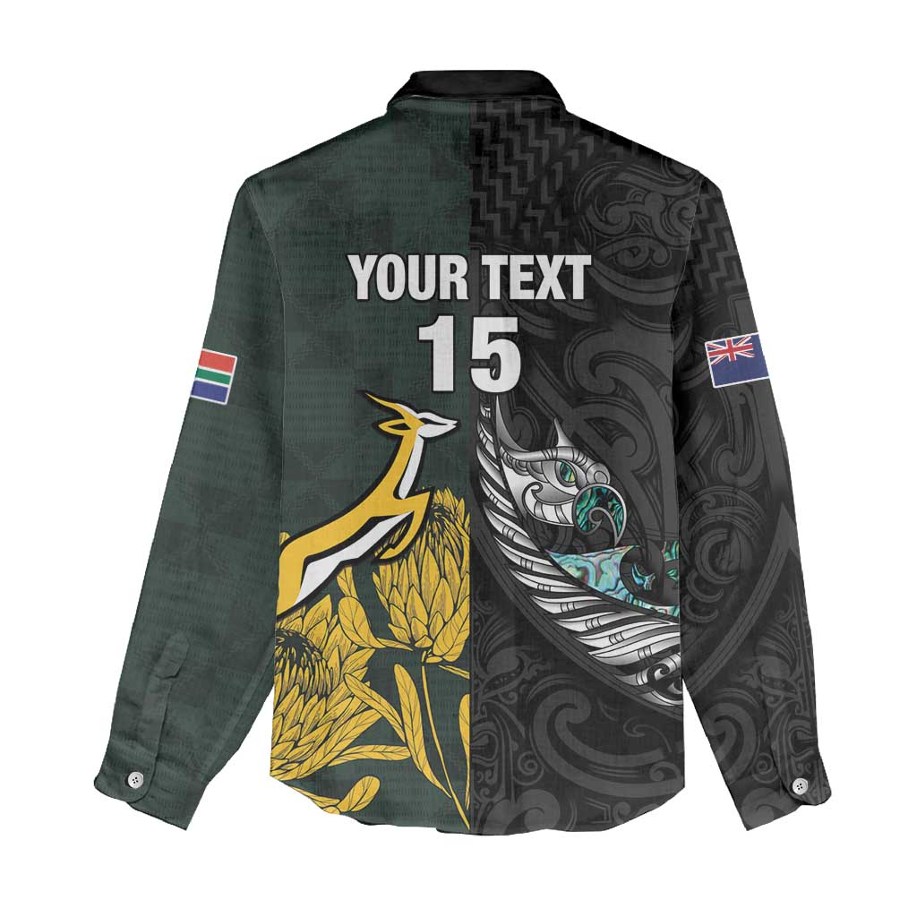 New Zealand vs South Africa Rugby Custom Women Casual Shirt Maori - African Pattern LT15
