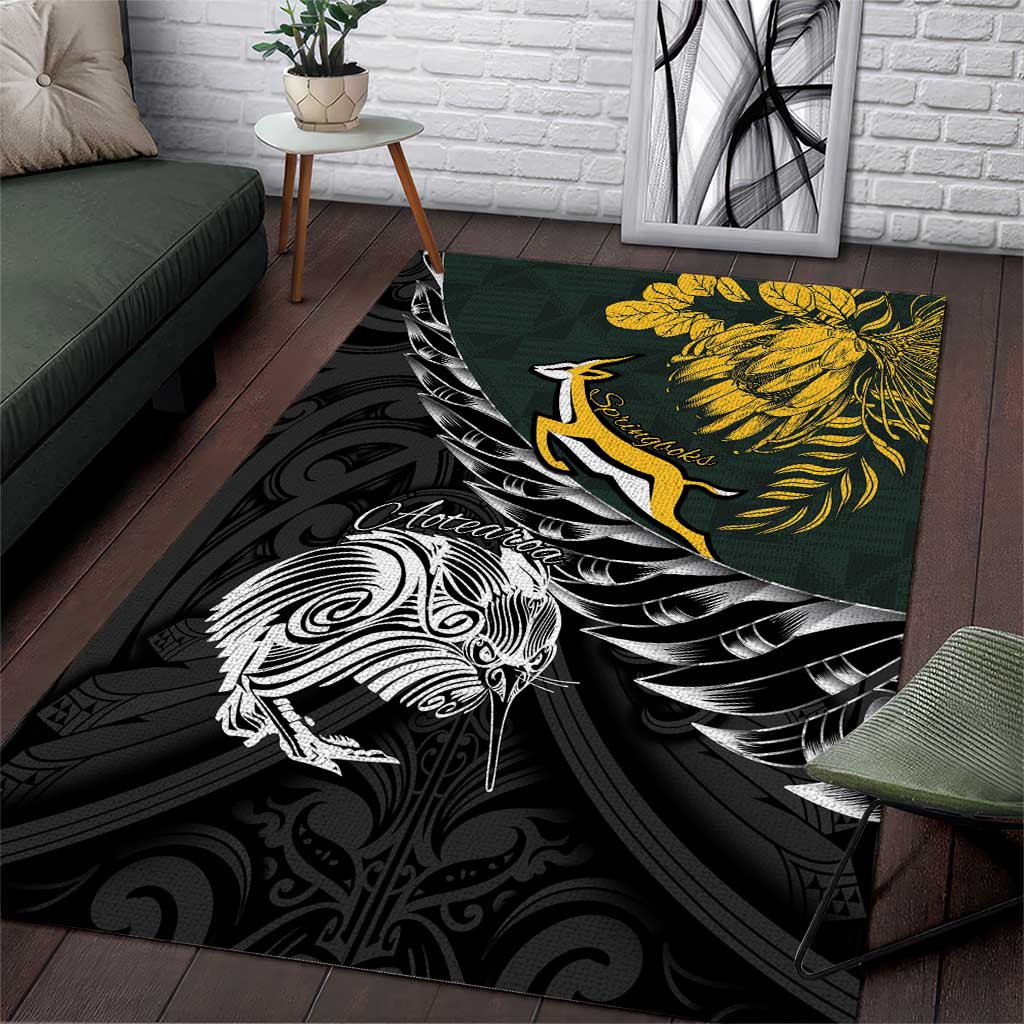 New Zealand vs South Africa Rugby Area Rug Maori Kiwi With Springboks LT15