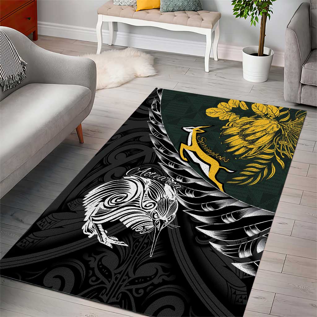 New Zealand vs South Africa Rugby Area Rug Maori Kiwi With Springboks LT15