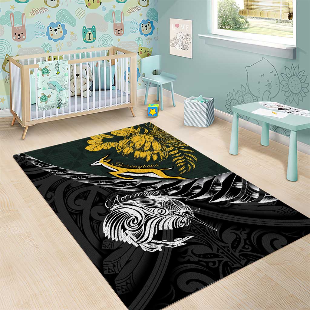 New Zealand vs South Africa Rugby Area Rug Maori Kiwi With Springboks LT15