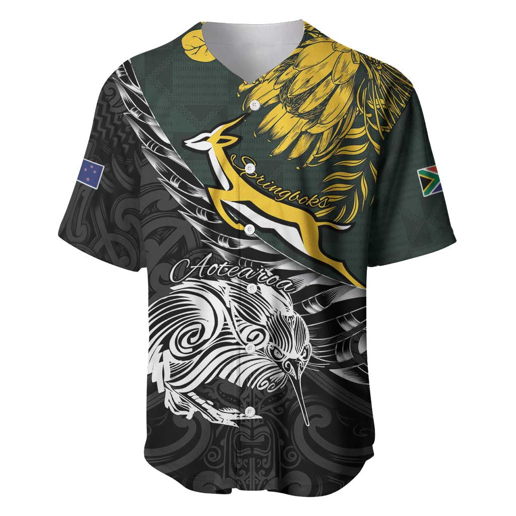 New Zealand vs South Africa Rugby Personalised Baseball Jersey Maori Kiwi With Springboks LT15