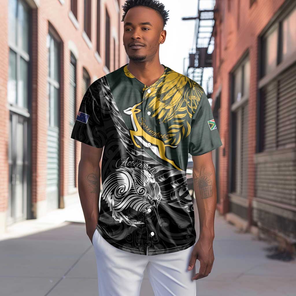 New Zealand vs South Africa Rugby Personalised Baseball Jersey Maori Kiwi With Springboks LT15