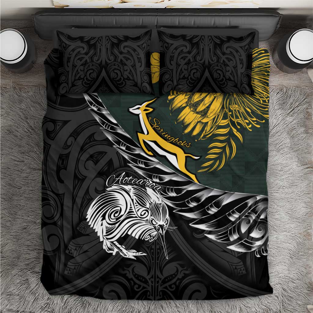 New Zealand vs South Africa Rugby Bedding Set Maori Kiwi With Springboks LT15
