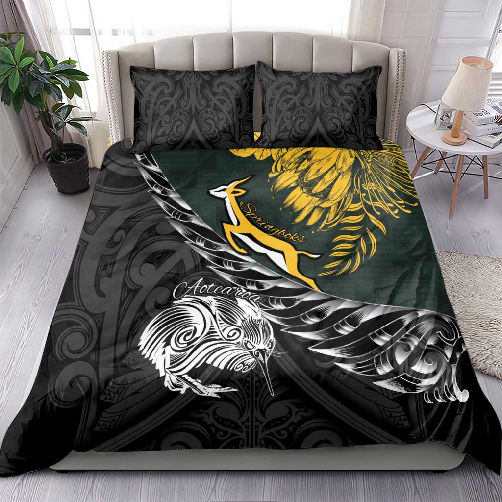 New Zealand vs South Africa Rugby Bedding Set Maori Kiwi With Springboks LT15