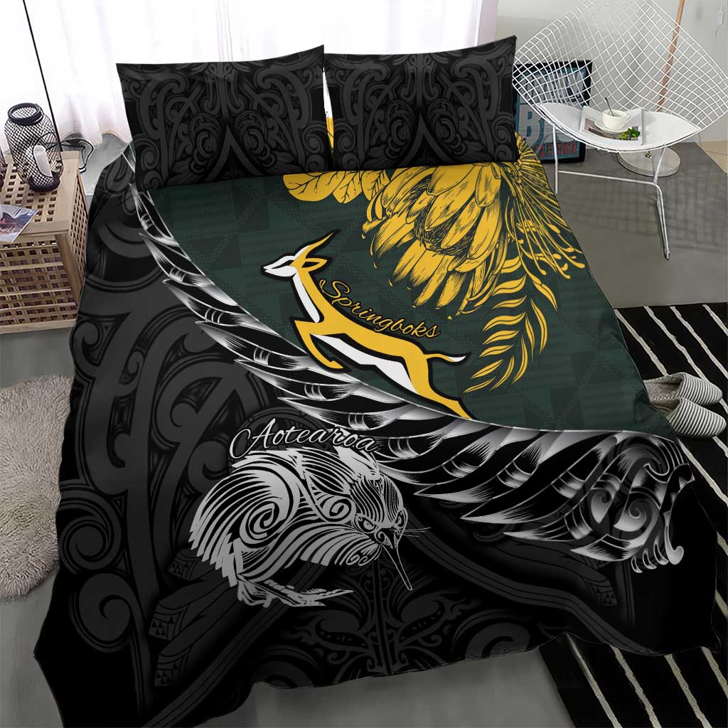 New Zealand vs South Africa Rugby Bedding Set Maori Kiwi With Springboks LT15