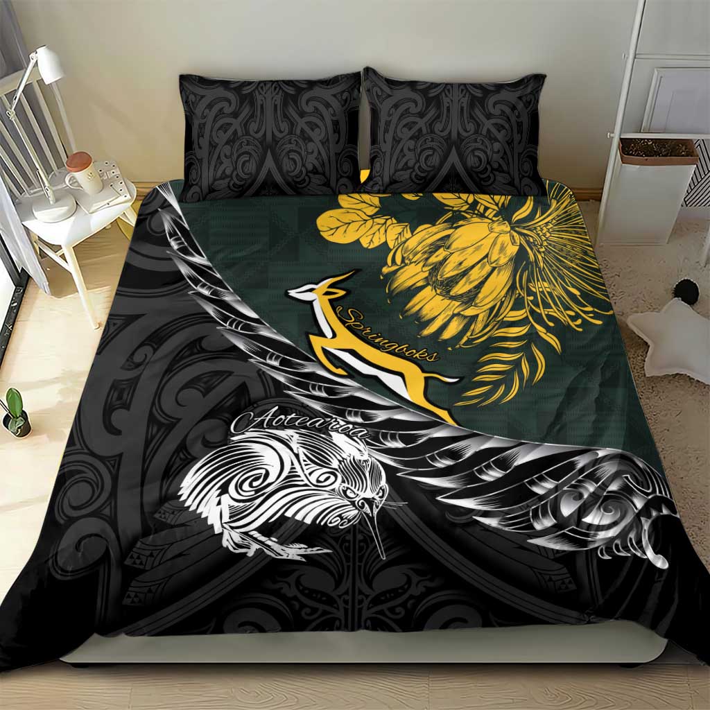 New Zealand vs South Africa Rugby Bedding Set Maori Kiwi With Springboks LT15