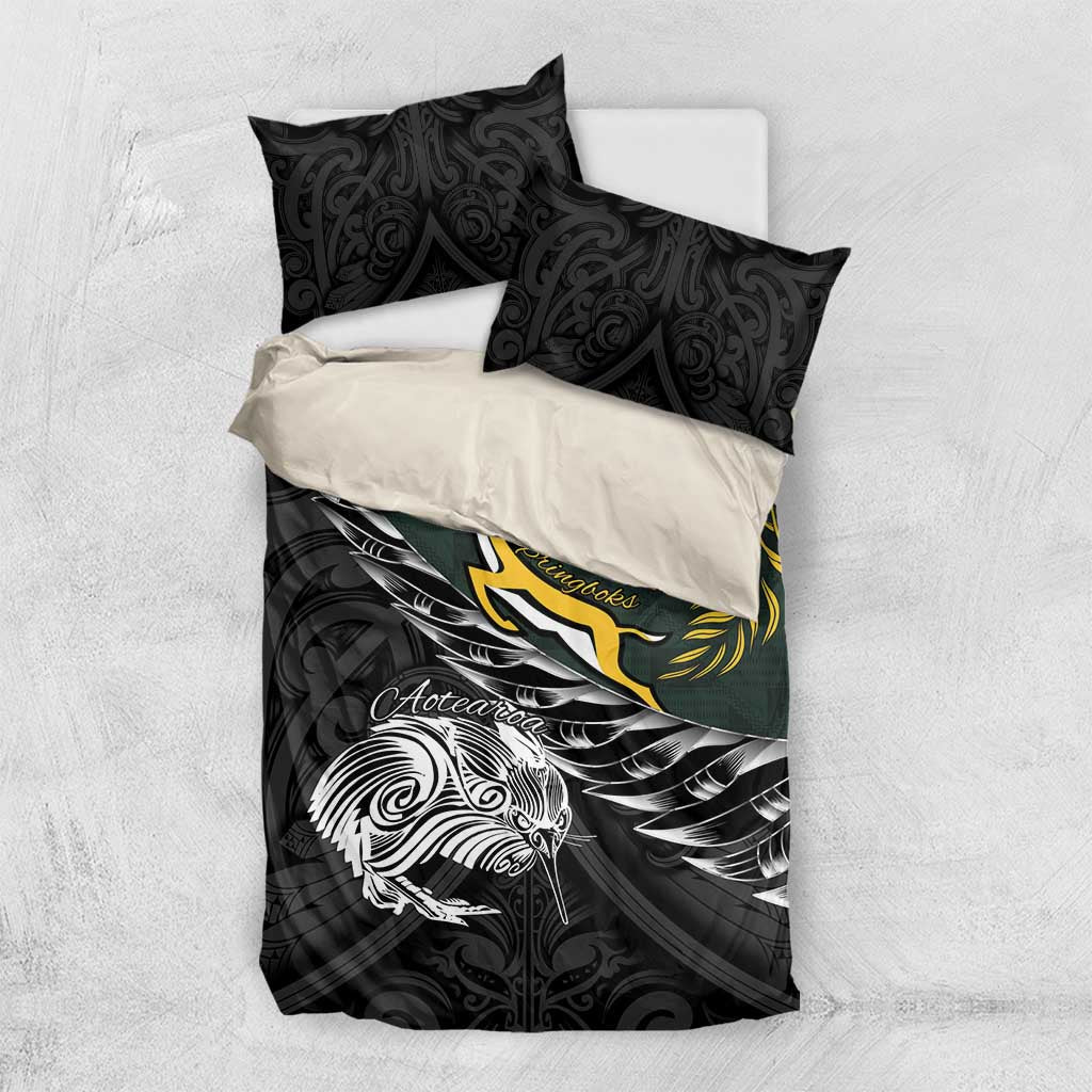 New Zealand vs South Africa Rugby Bedding Set Maori Kiwi With Springboks LT15