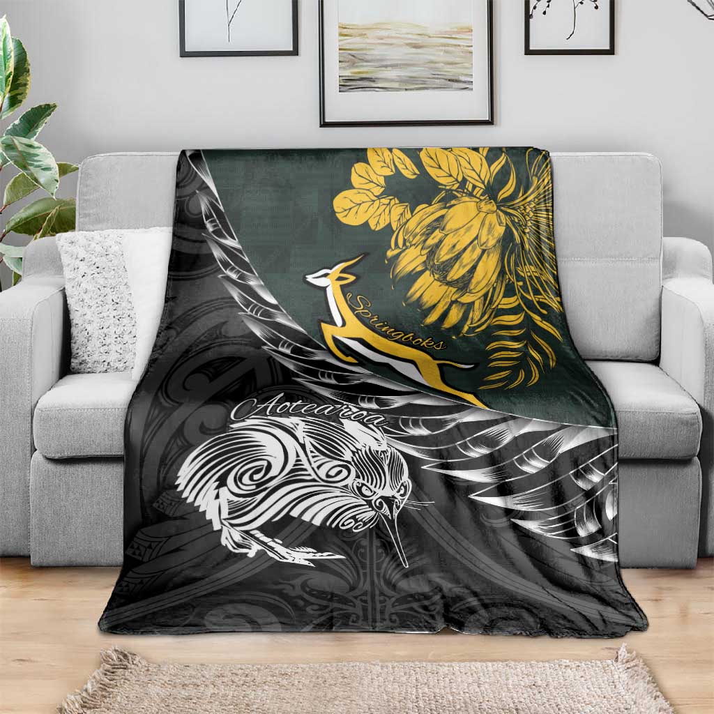New Zealand vs South Africa Rugby Blanket Maori Kiwi With Springboks LT15