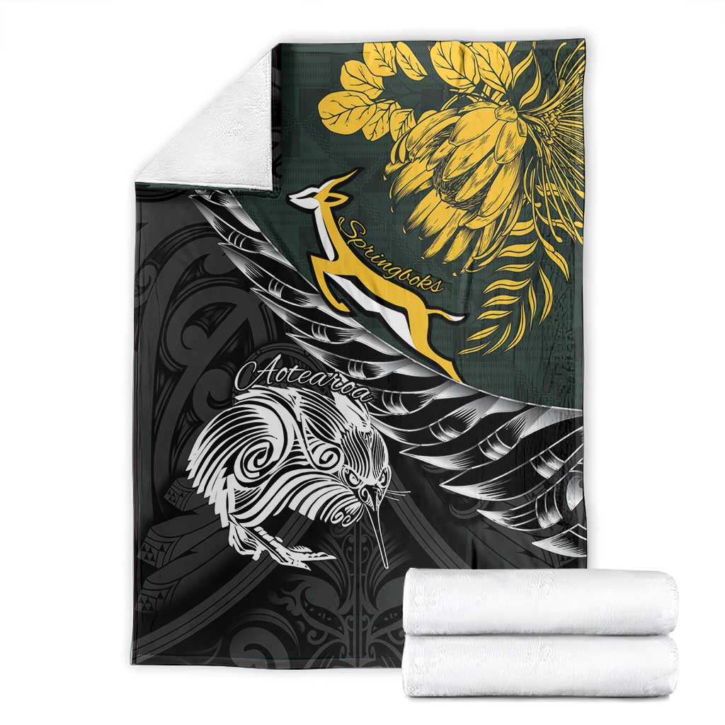 New Zealand vs South Africa Rugby Blanket Maori Kiwi With Springboks LT15
